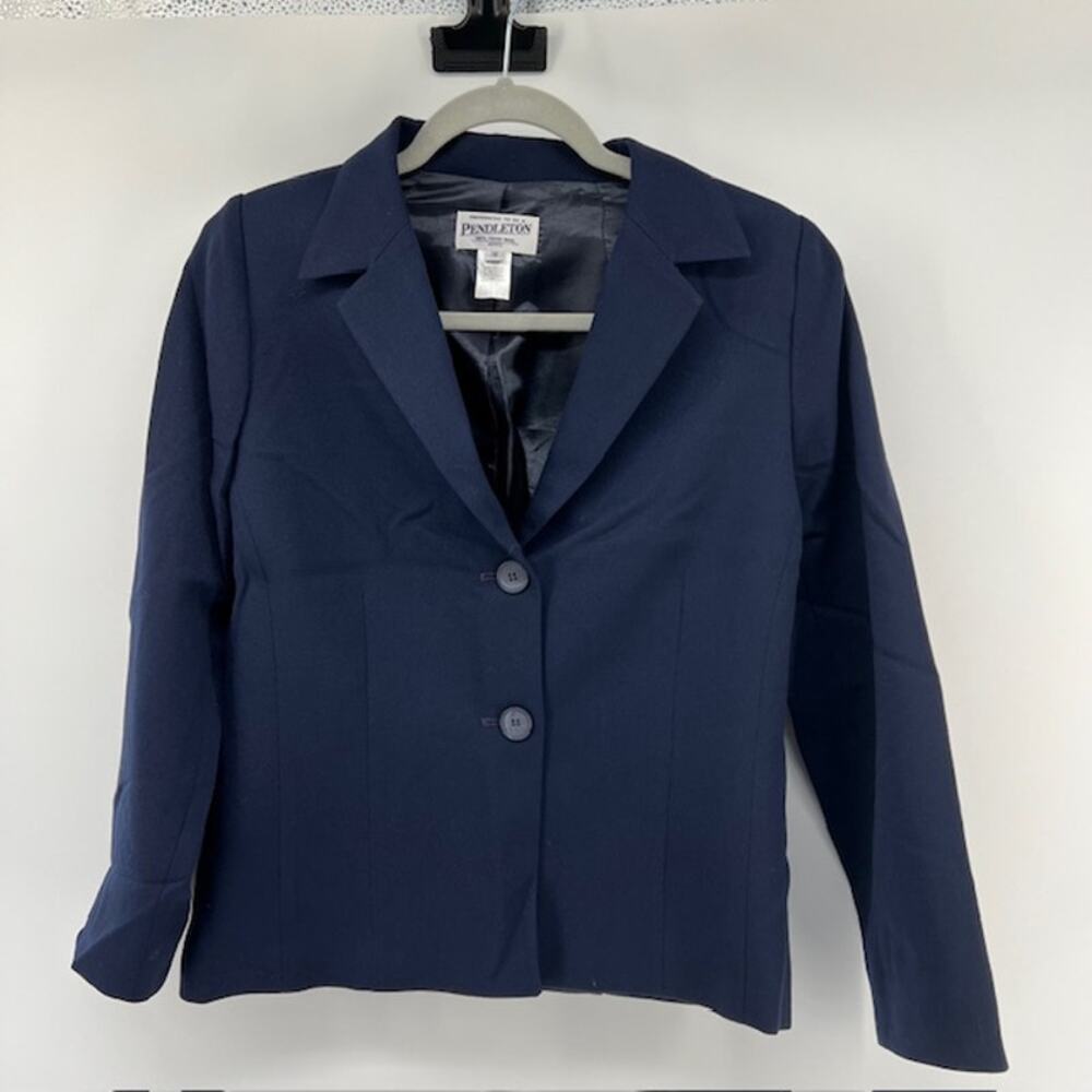 Pendleton Womens 10P Wool Blazer Jacket Navy Blue 2 Button 90s USA Office Work